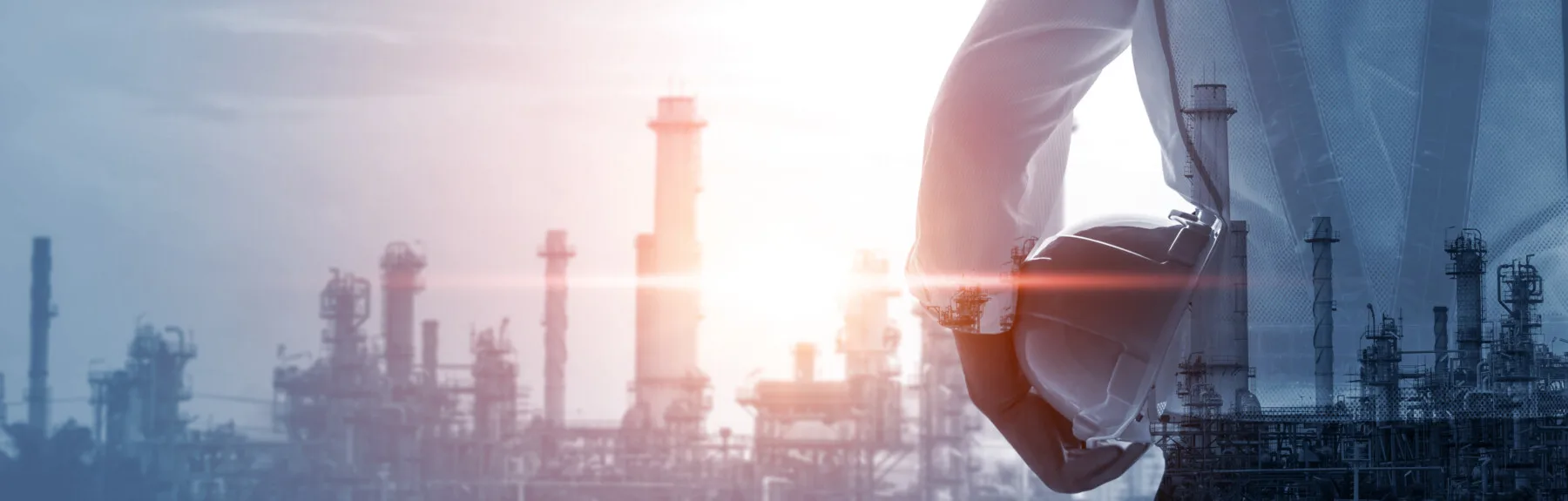 Future factory plant and energy industry concept in creative graphic design. Oil, gas and petrochemical refinery factory with double exposure arts showing next generation of power and energy business.